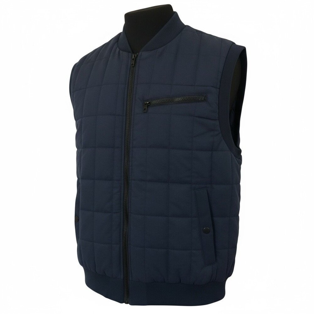 Six Lincoln New York Men's sz Large Navy Quilted Vest W/ Zipper & Snap Pockets